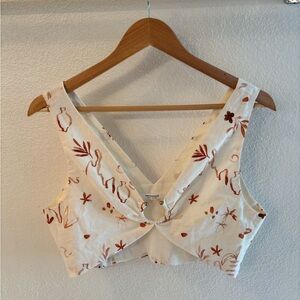 Peppermayo White Crop Top with Rust Botanical Print